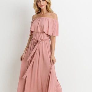 Belted Off The Shoulder Maxi Dress